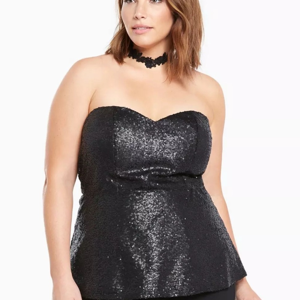 Black Sequin Strapless Top